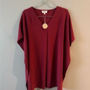 Wine Oddi V-Neck Dolman Sleeve Women's Top